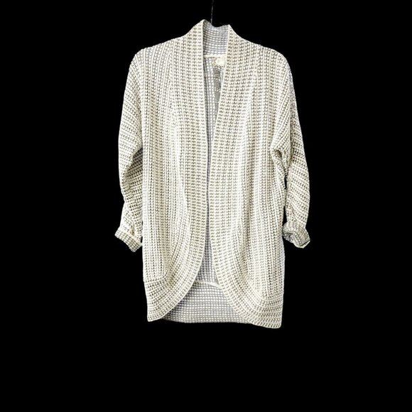 Pink Rose Womens Open-Front Cardigan Sweater S 100% Acrylic Gray/White Knit Cozy - Picture 2 of 11